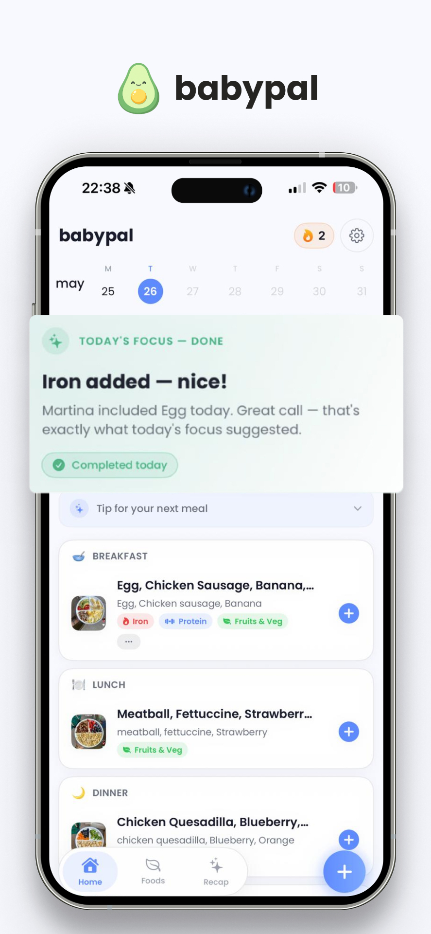 BabyPal app home screen